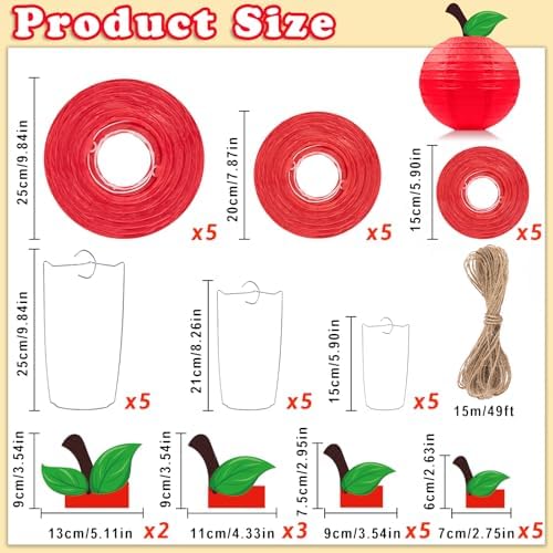 Renbuzhu 15Pcs Red Apple Paper Lanterns Classroom Decor 1