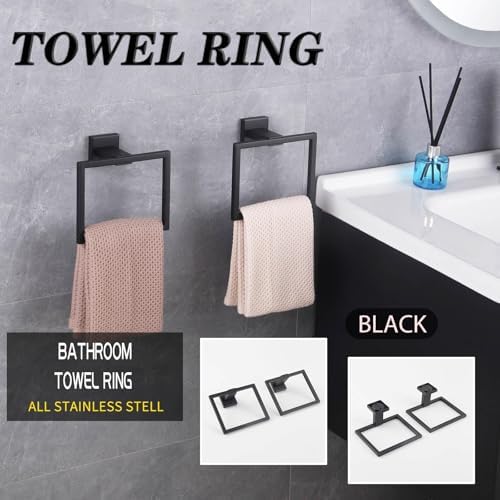 GERZWY Matte Black Towel Ring Wall Mounted
