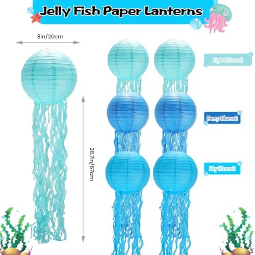 GAILROSO Jellyfish Paper Lanterns 6-Pack Blue 8Inch