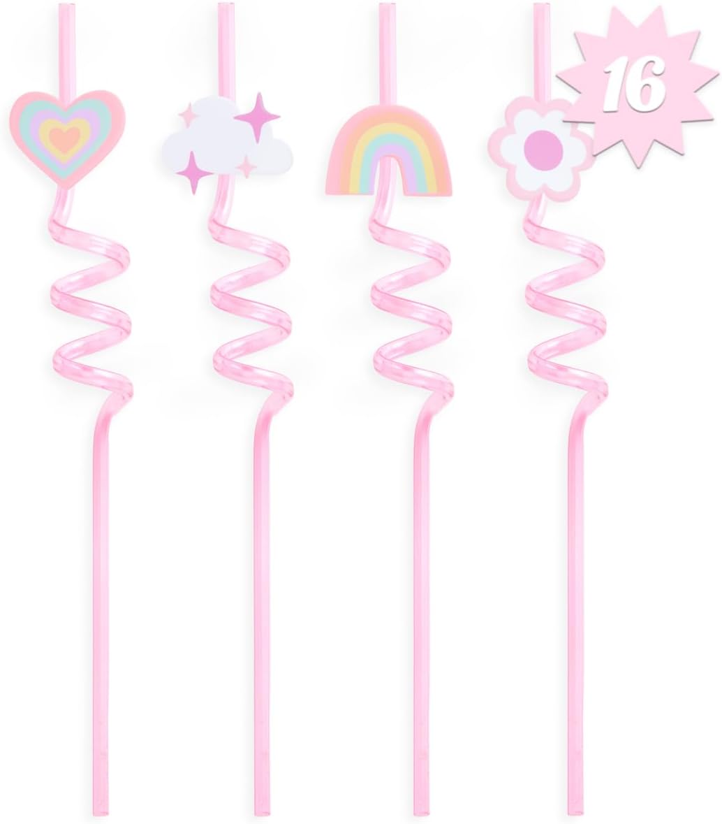 XO Fetti Reusable Rainbow Heart Flower Straw Set - 16 pc