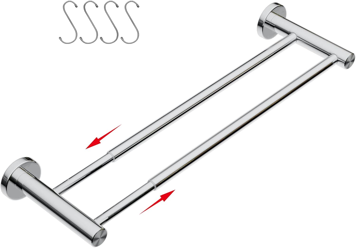 Adjustable Double Towel Bar 16-276 Inch with Hooks