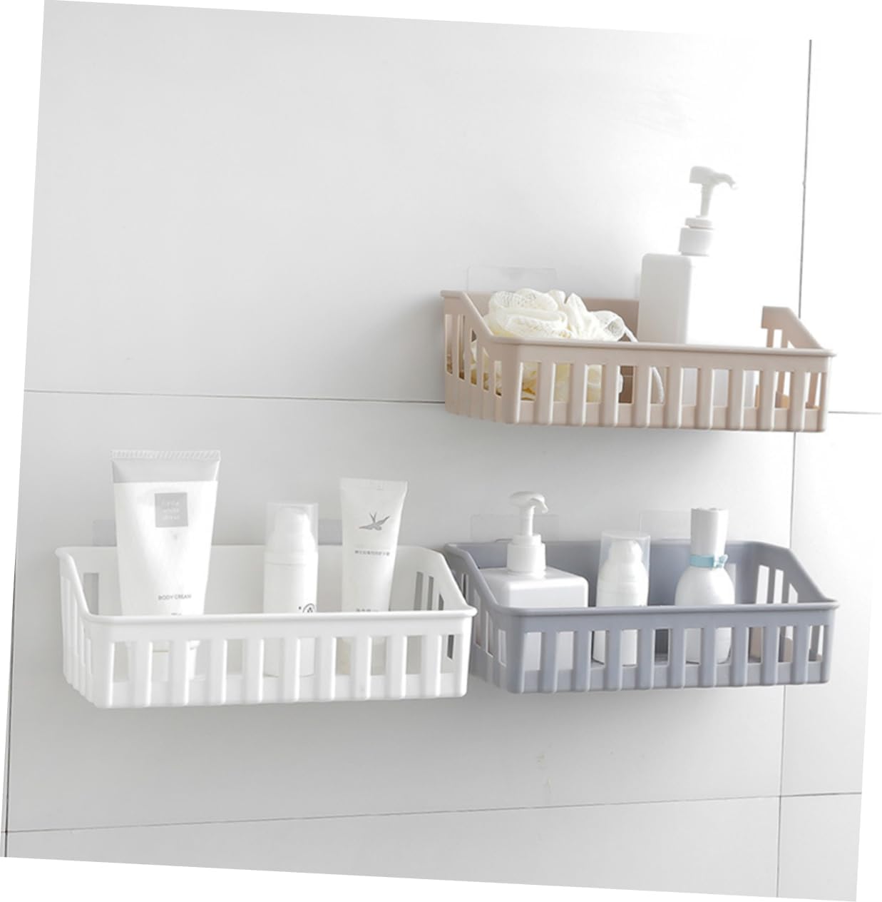ERINGOGO Multifunctional Suction Cup Wall Shelf Organizer Light Gray