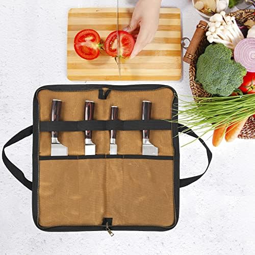 Kaaltisy Knife Roll Bag with 4 Slots and Brass Zipper