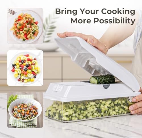 X Home Vegetable Chopper with 2 Blades and 3 Aluminum Pans White