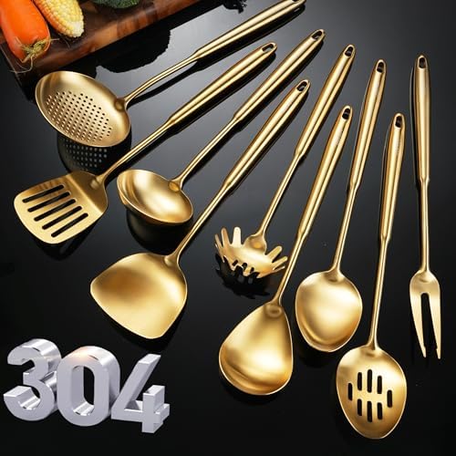 NIITAWH 9 PCS Gold Stainless Steel Cooking Utensils Set