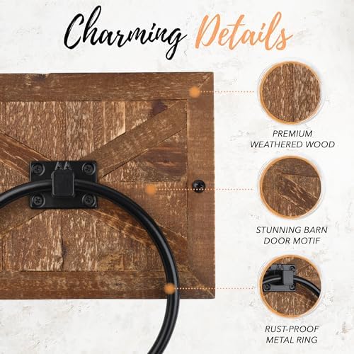 Autumn Alley Farmhouse Towel Ring - Barn Wood Matte Black Design