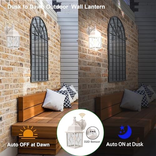 LIT-PaTH Dusk to Dawn Wall Lantern White Outdoor Light Fixture