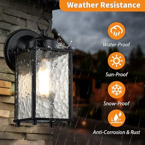 Caisens Black Porch Wall Light with Hammered Glass