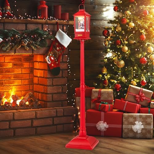 Sound-Activated Christmas Streetlamp with LED Lights and Santa Scene