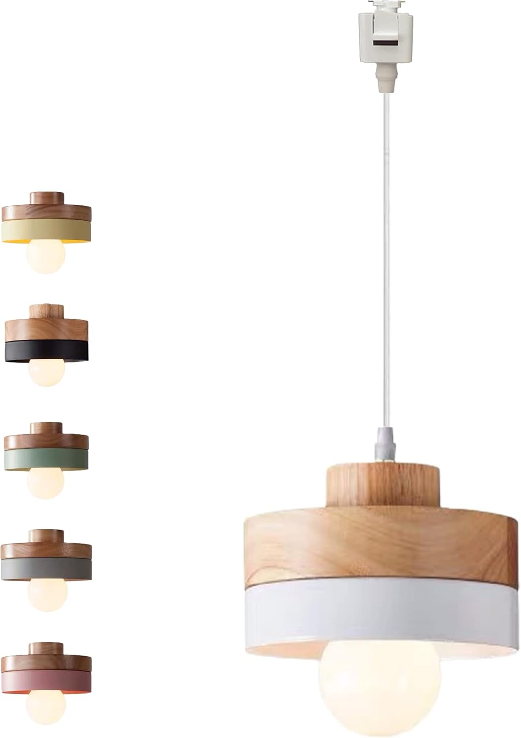 Skivtglmamp Dimmable Wooden Handle Pendant Light 32 Ft Macaron White