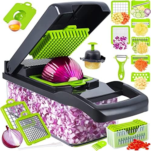 12 in 1 Vegetable Chopper with Stainless Steel Blades and Drain Basket