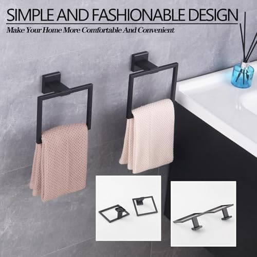 GERZWY Matte Black Towel Ring Wall Mounted