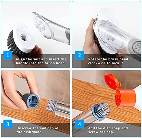 4-in-1 Dish Brush with Soap Dispenser and Holder - Grey 1