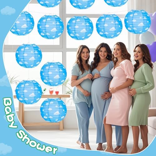 12PCS Blue Sky White Clouds Paper Lanterns Set