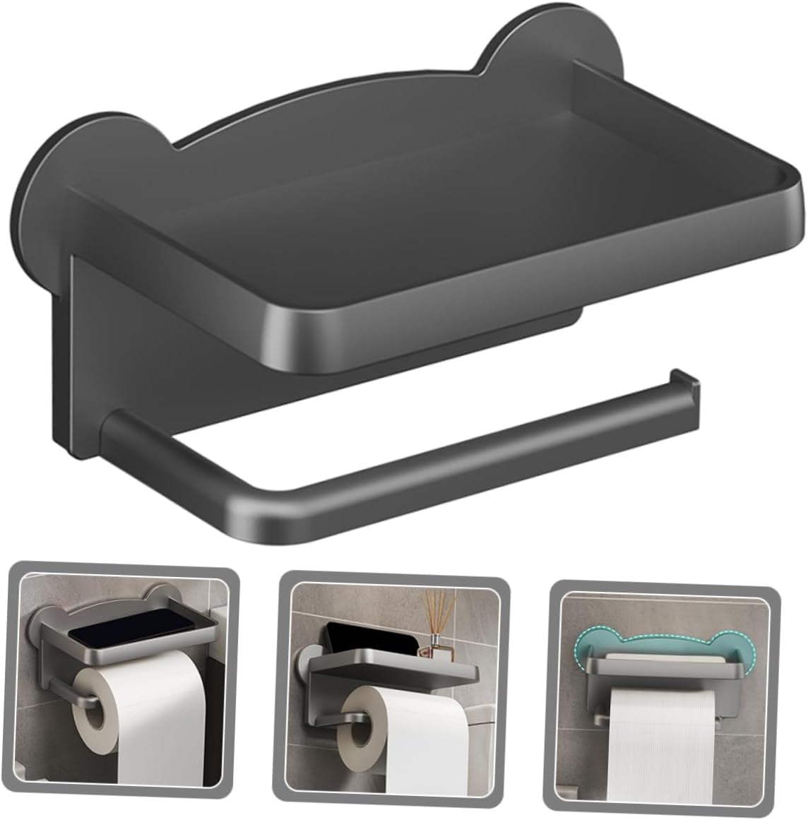 Wall Mount Toilet Paper Holder with Stand Punch Design Stylish Bathroom Organizer