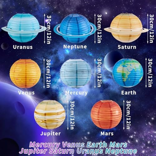 Easy Joy 8PCS Solar System Paper Lanterns with Rings
