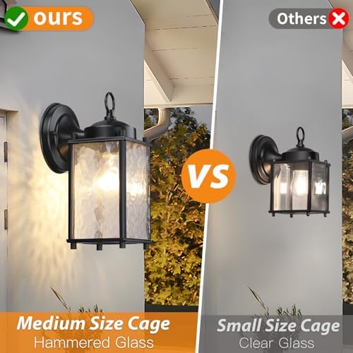 Caisens Black Porch Wall Light with Hammered Glass