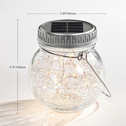 Cooo 2 Pack Crackle Glass Solar Lantern with 30 LED Firefly Lights
