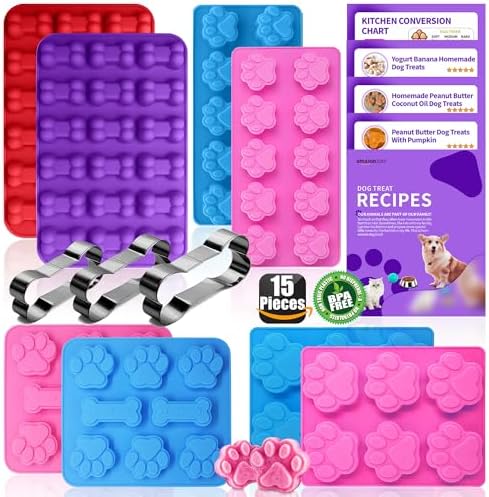 Silicone Dog Treat Molds with Recipe Cards - Set of 15