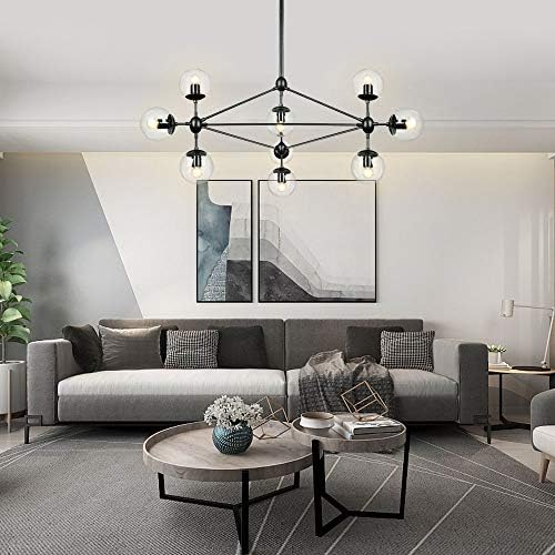 DNA 10-Light Chandelier Black Finish with Clear Glass Shades