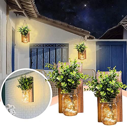 ECTY Rustic Wall Sconces with Mason Jars and LED Lights 2 Pack
