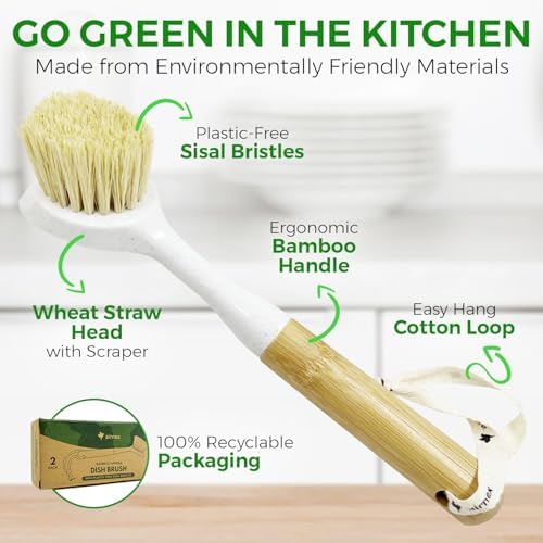 AIRNEX Bamboo Handle Dish Brush Set - 2 Pack