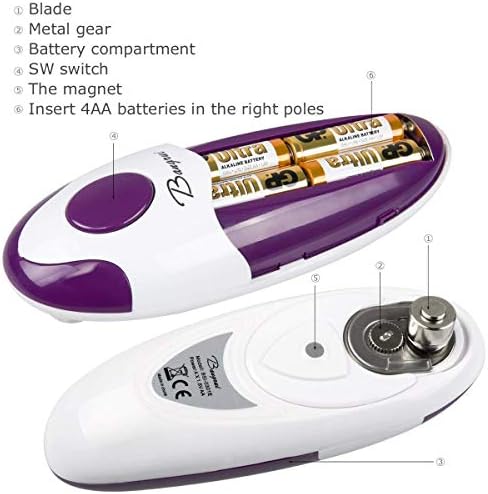 Bangrui Cordless Electric Can Opener with One-touch Switch Purple