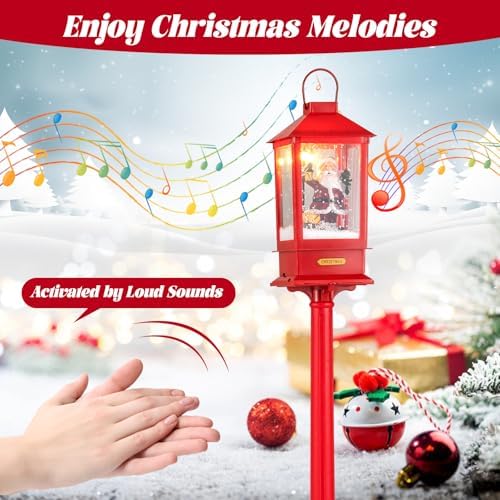 Sound-Activated Christmas Streetlamp with LED Lights and Santa Scene
