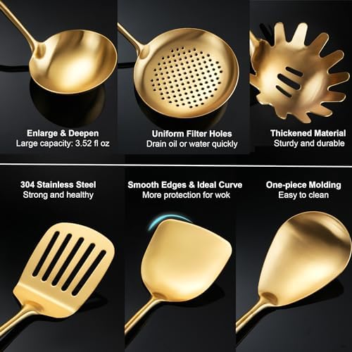 NIITAWH 9 PCS Gold Stainless Steel Cooking Utensils Set