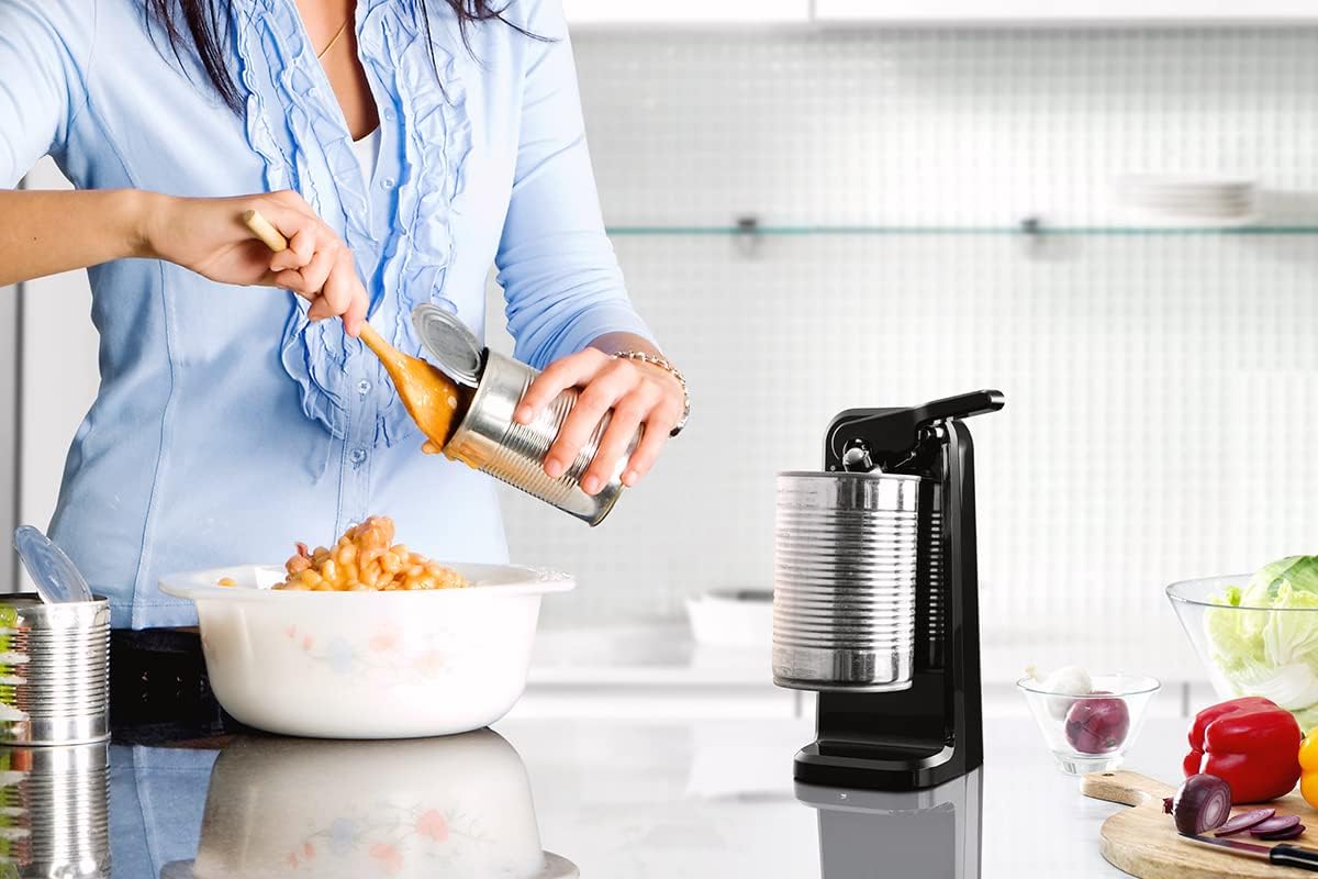 Holstein Electric Can Opener with Auto Shutoff and Push Down Lever - Black