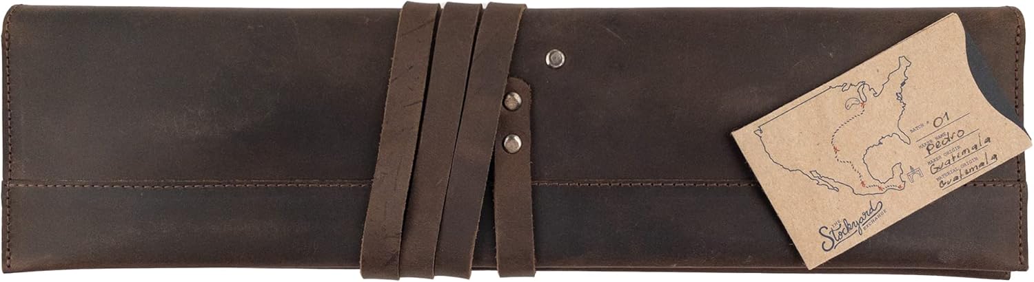 Double Knife Roll for Chefs Bourbon Brown Handmade 1