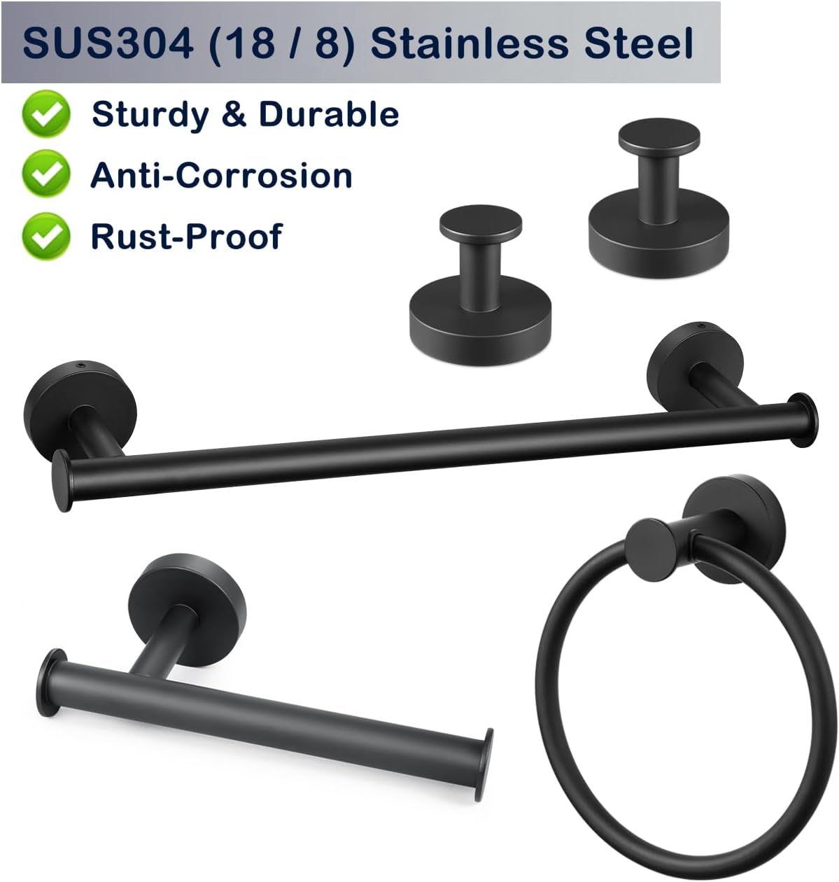 JAAWAN 5-Piece Matte Black Bathroom Hardware Set