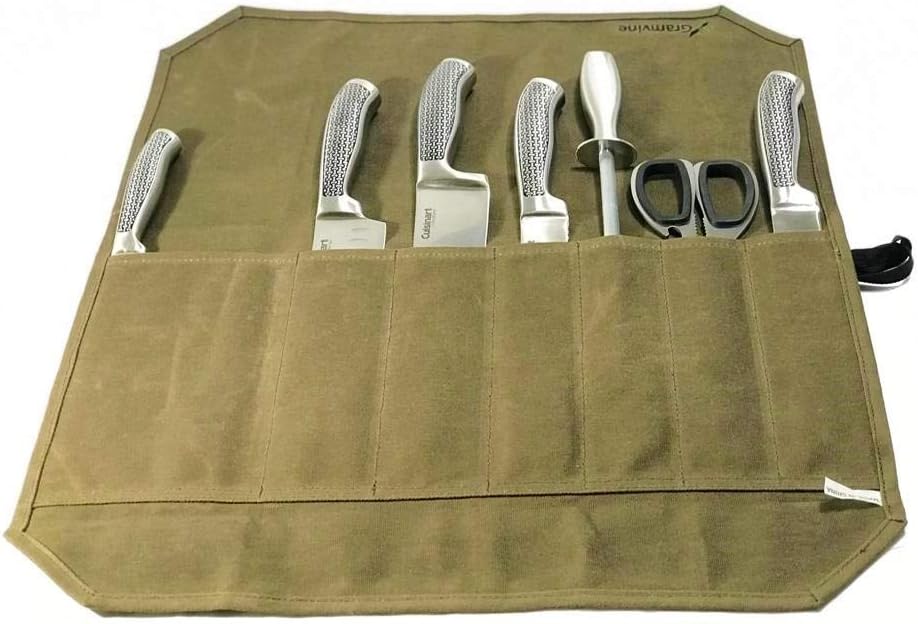 GramVine Chef Knife Roll Bag - Waxed Canvas Knife Holder Organizer