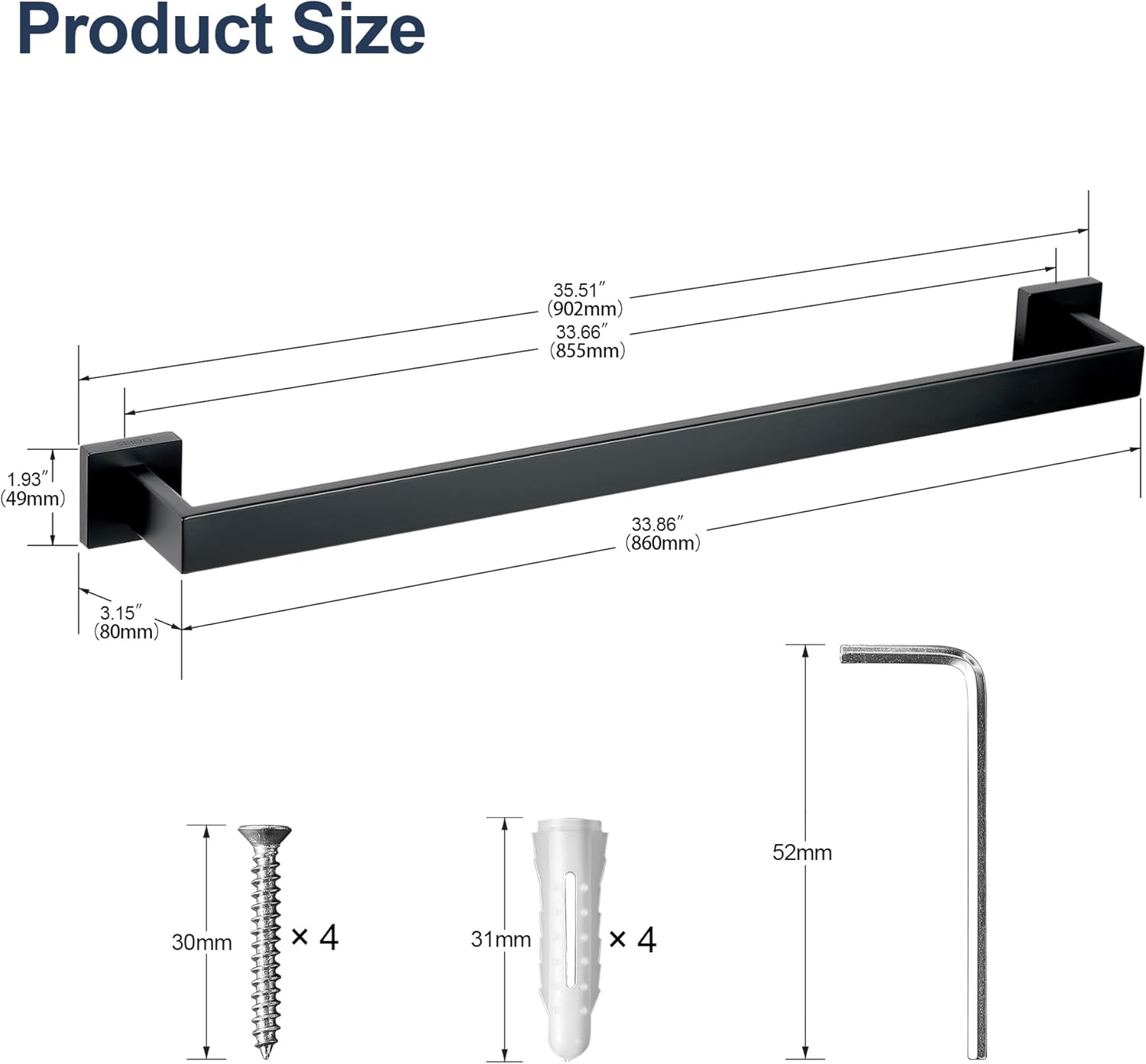 SEIDO Matte Black Towel Bar 36 Inch Heavy Duty