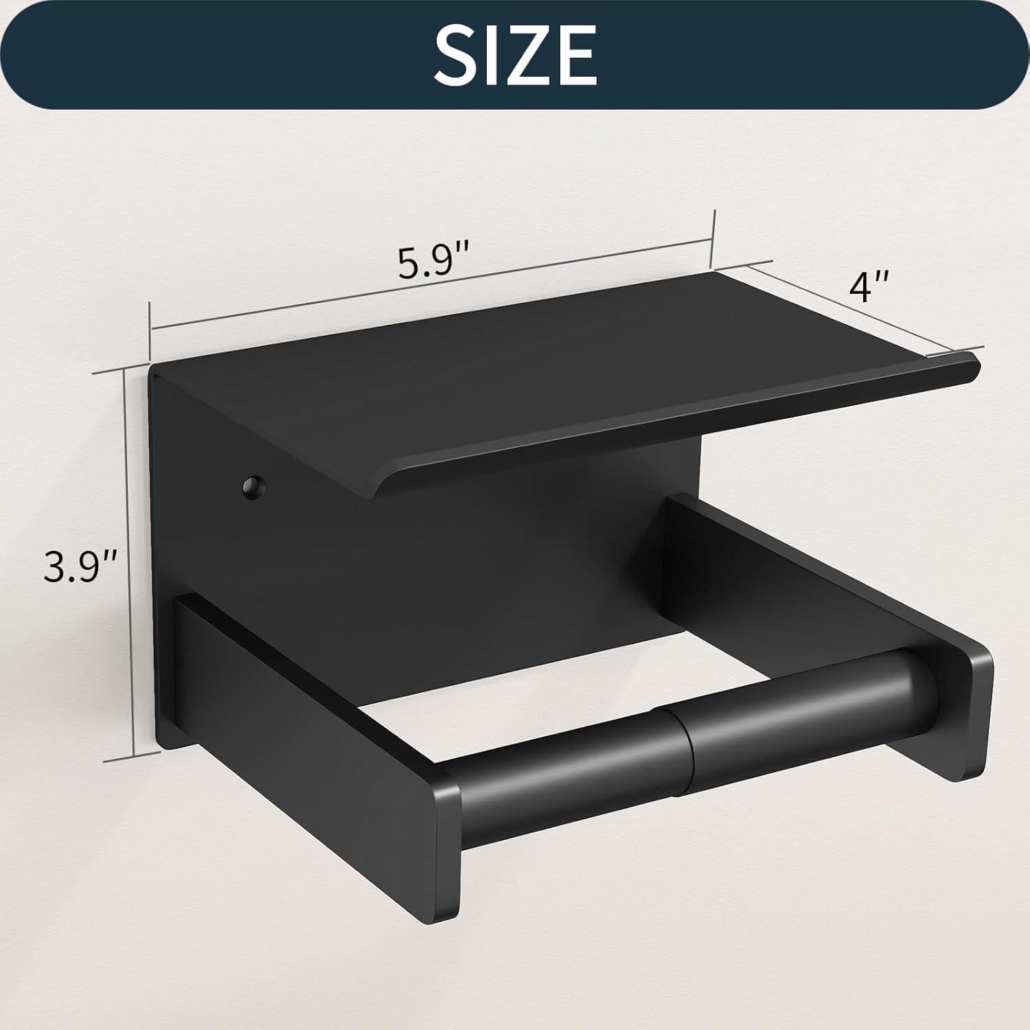 Bethom Toilet Paper Holder with Shelf Matte Black Double Post Design