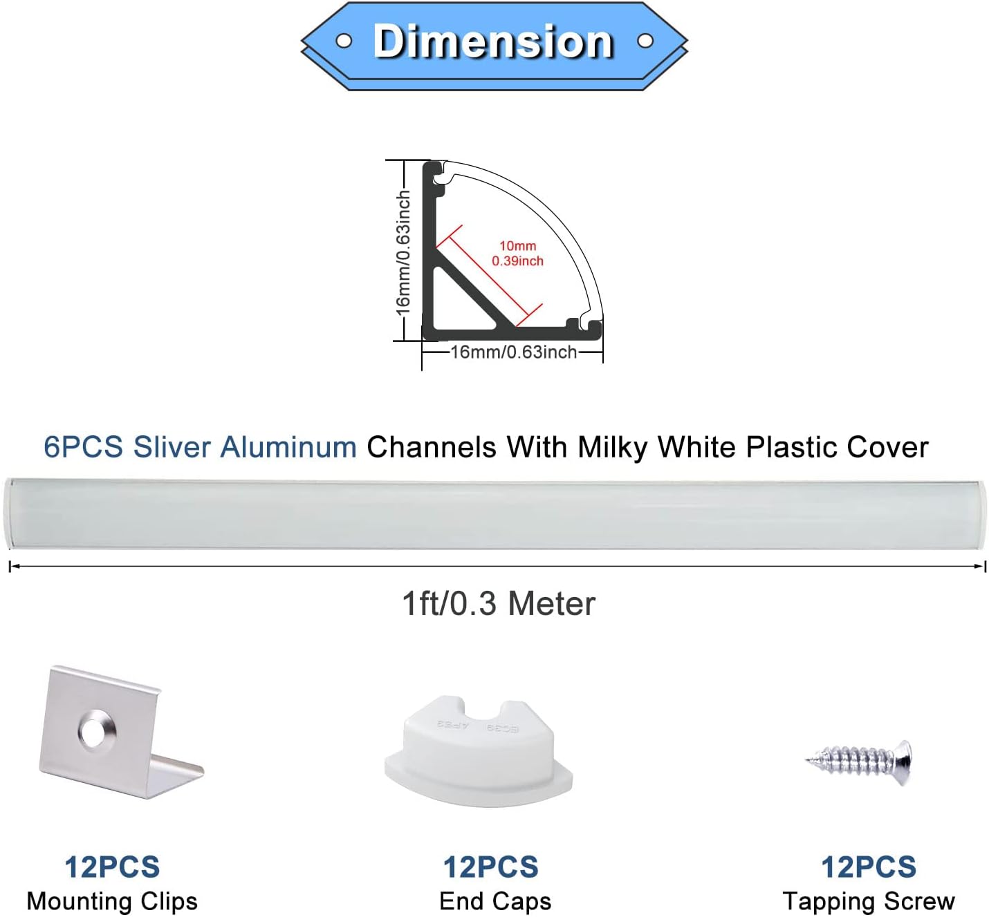 VST 6Pack 1ft V Shape LED Aluminum Channel with Milky White Cover