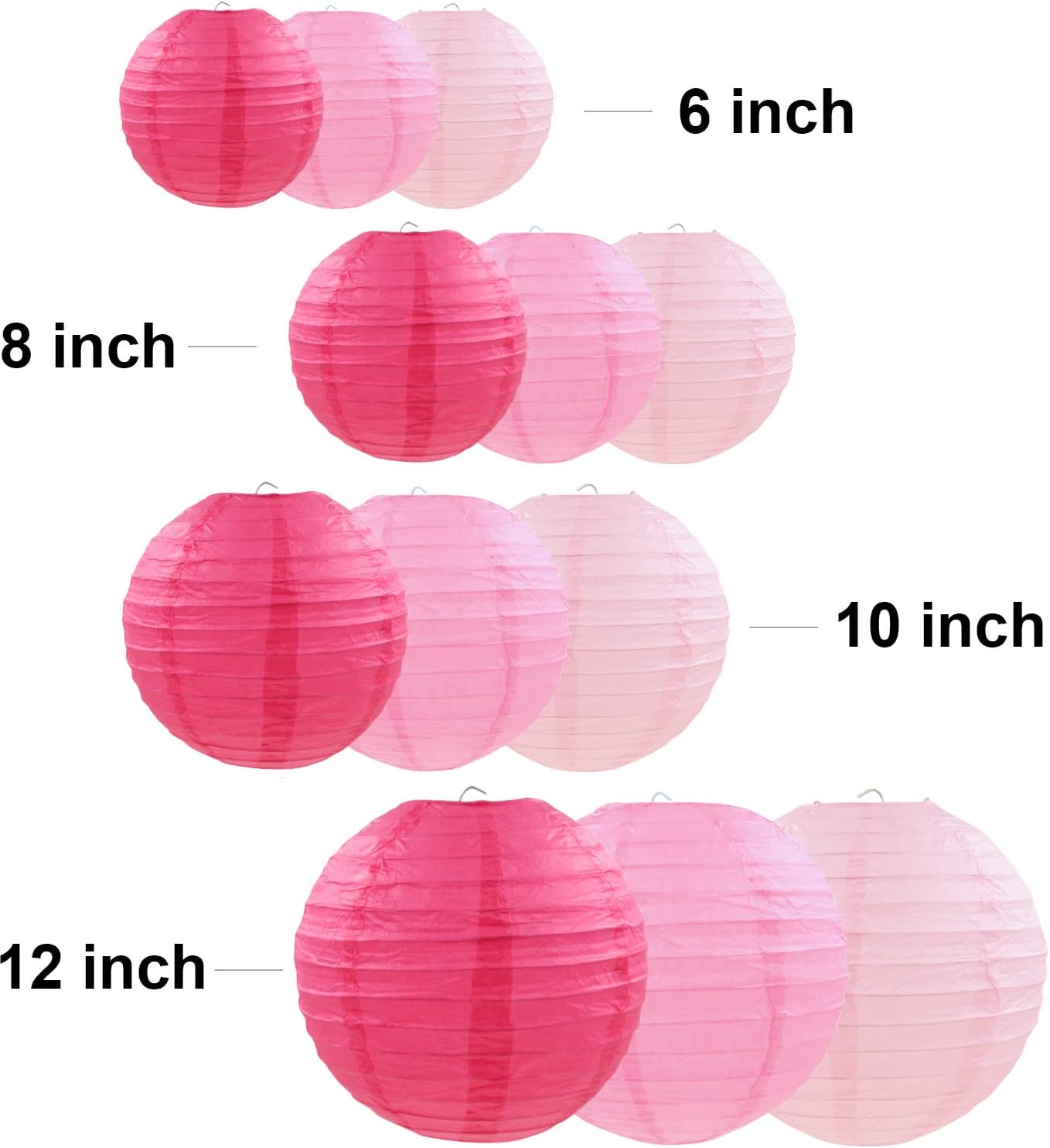 PheiLa 12 Pcs Pink Party Paper Lanterns Romantic Decorations