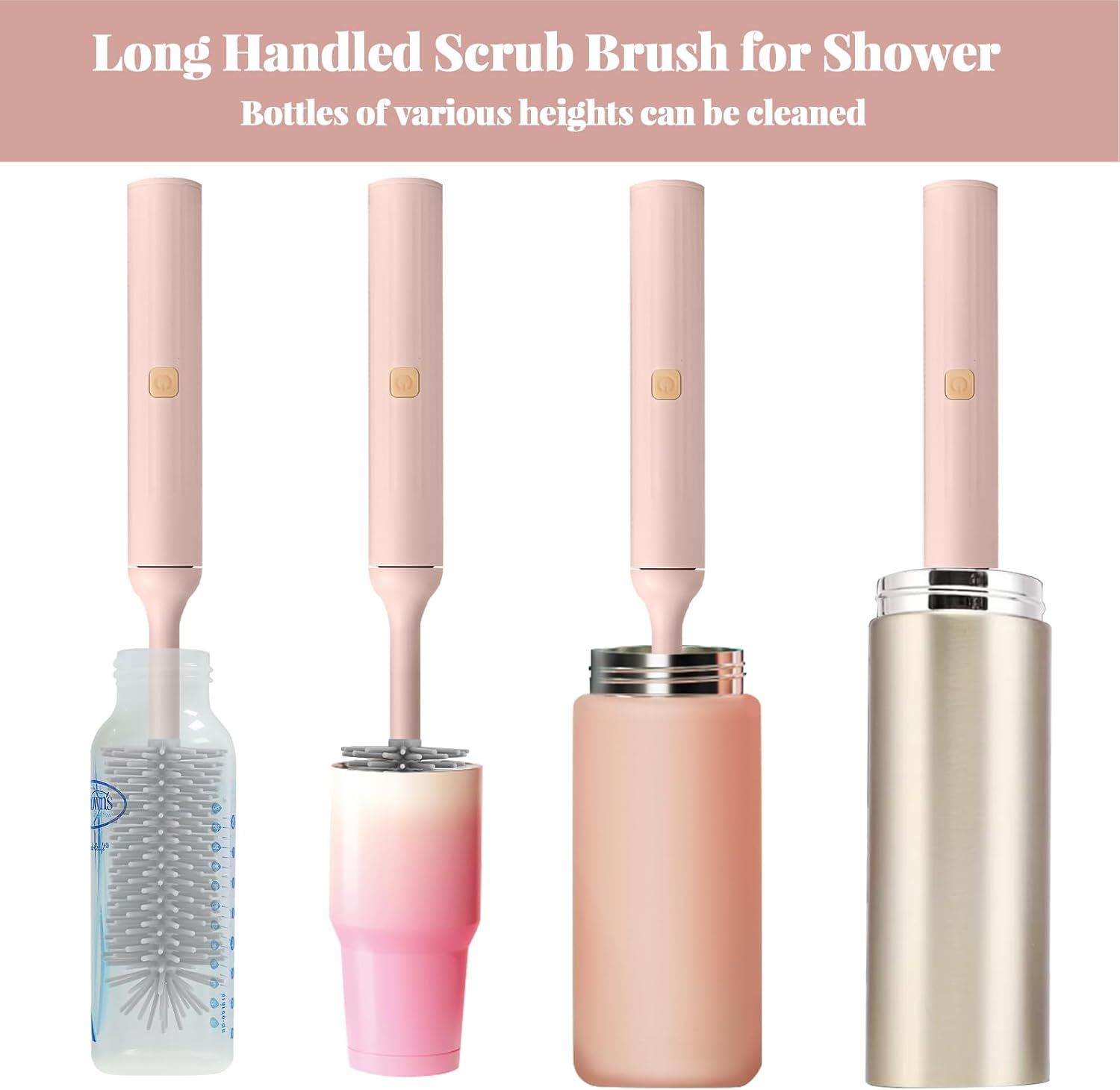 Augensterm Electric Bottle Brush Cleaner with 3 Silicone Brushes and Straw Cleaner - Pink