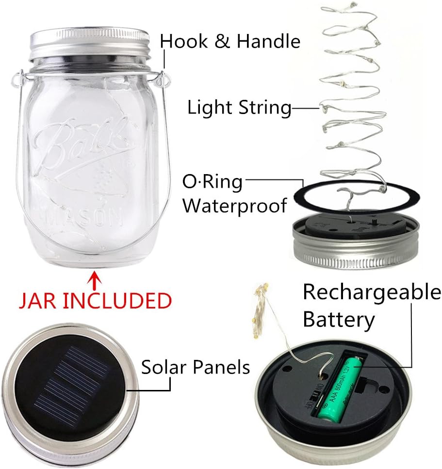 CHBKT 4-Pack Solar Mason Jar Lights with Handle