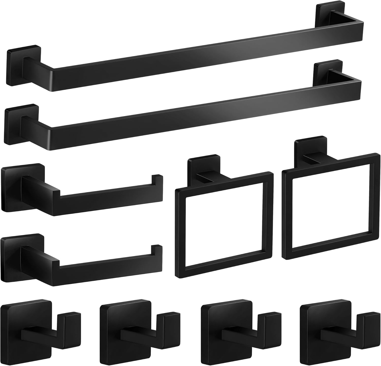 Hinmood Bathroom Hardware Set Square 10 Pieces Matte Black