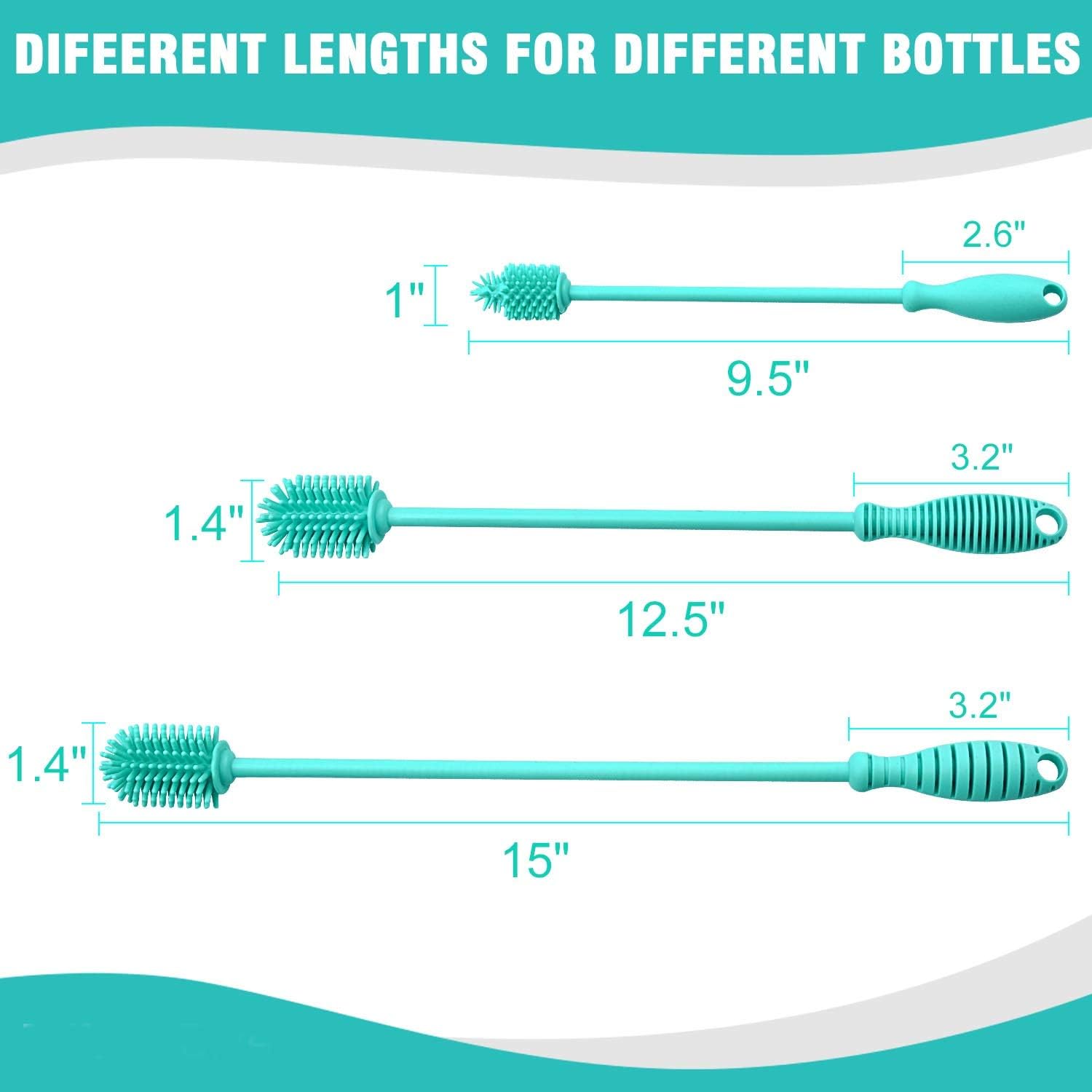 YRDGRG Silicone Bottle Brush Set of 3 for Narrow Bottles
