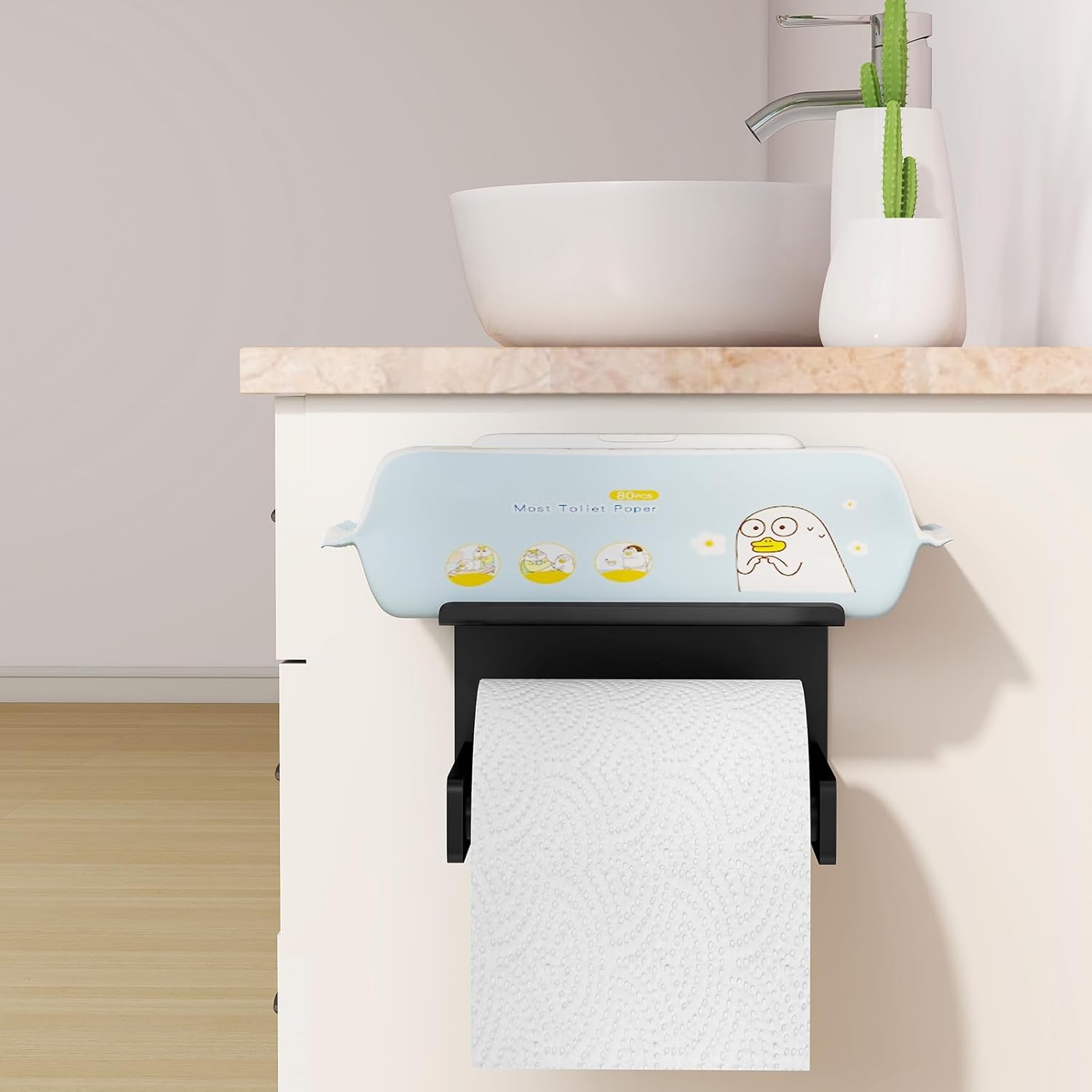 Bethom Toilet Paper Holder with Shelf Matte Black Double Post Design