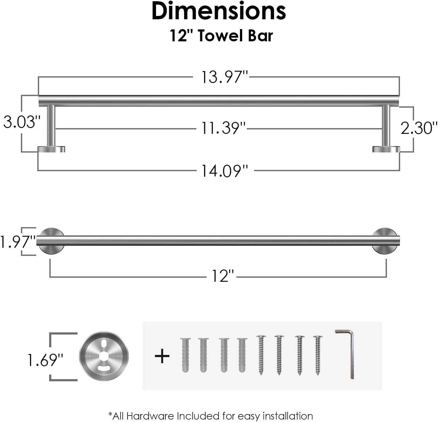 FORIOUS 14 Inch Towel Bar with Mounting Hardware