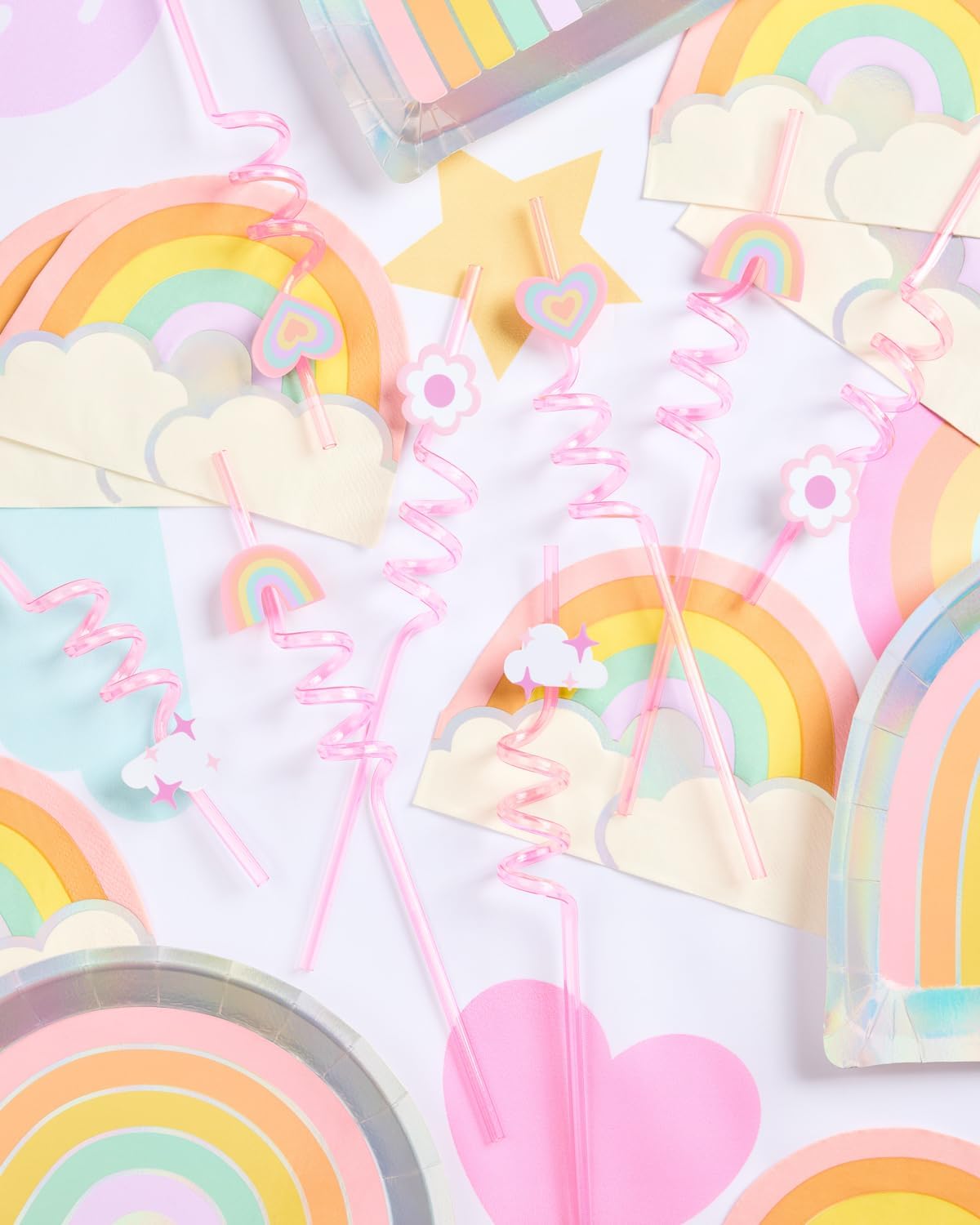 XO Fetti Reusable Rainbow Heart Flower Straw Set - 16 pc