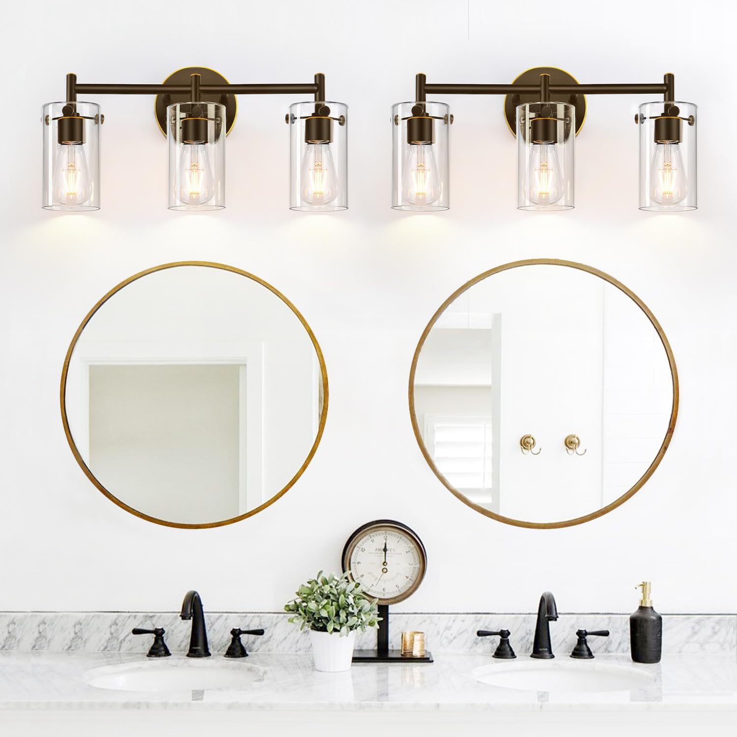 Indoi 3-Light Oil-Rubbed Bronze Wall Sconces with Clear Glass Shades