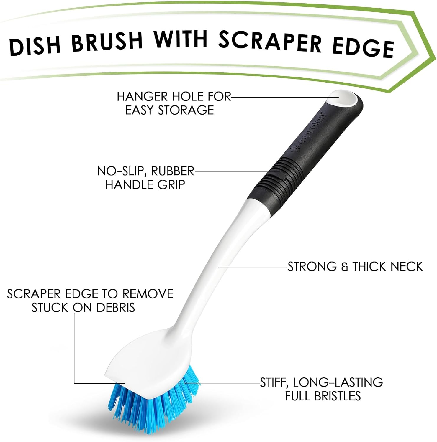 MOSOLAN 3-Piece Dish Brush Set with Scrubber and Water Bottle Brush