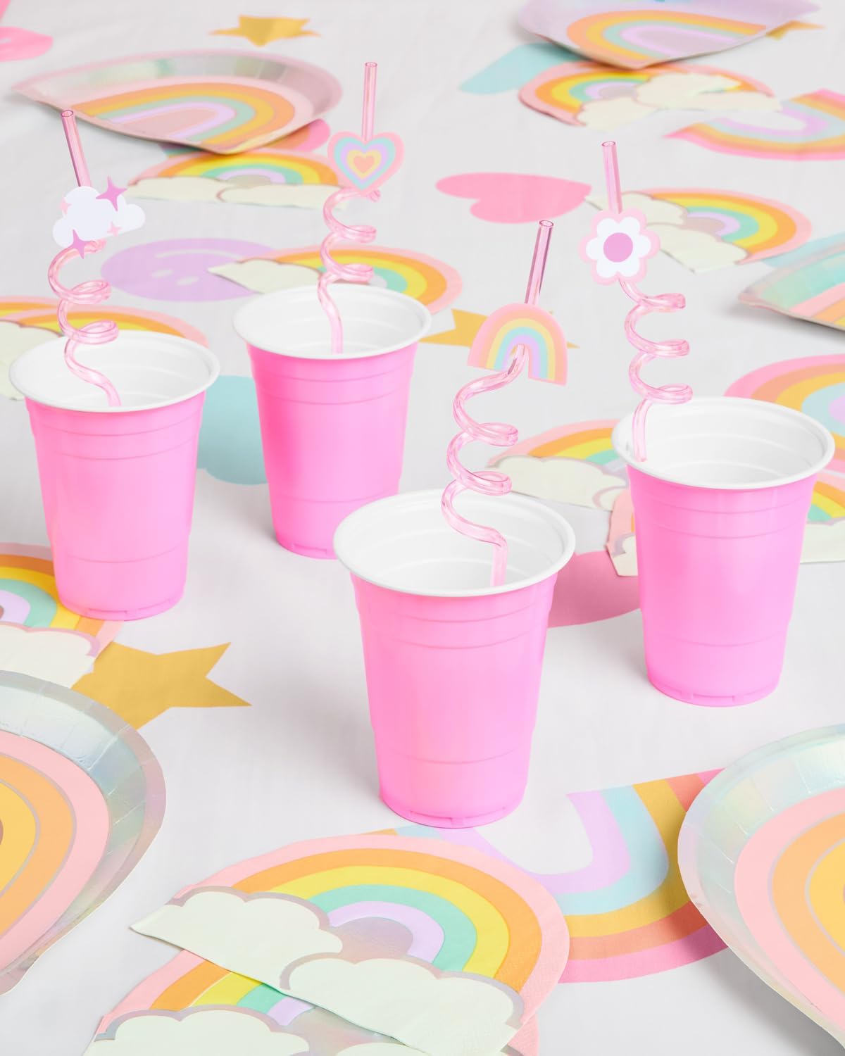 XO Fetti Reusable Rainbow Heart Flower Straw Set - 16 pc