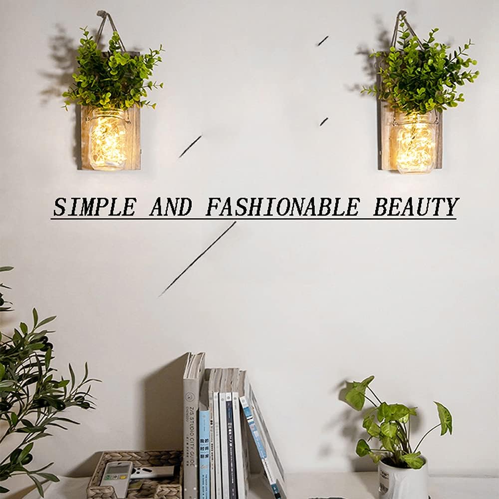 ECTY Rustic Wall Sconces with Mason Jars and LED Lights 2 Pack