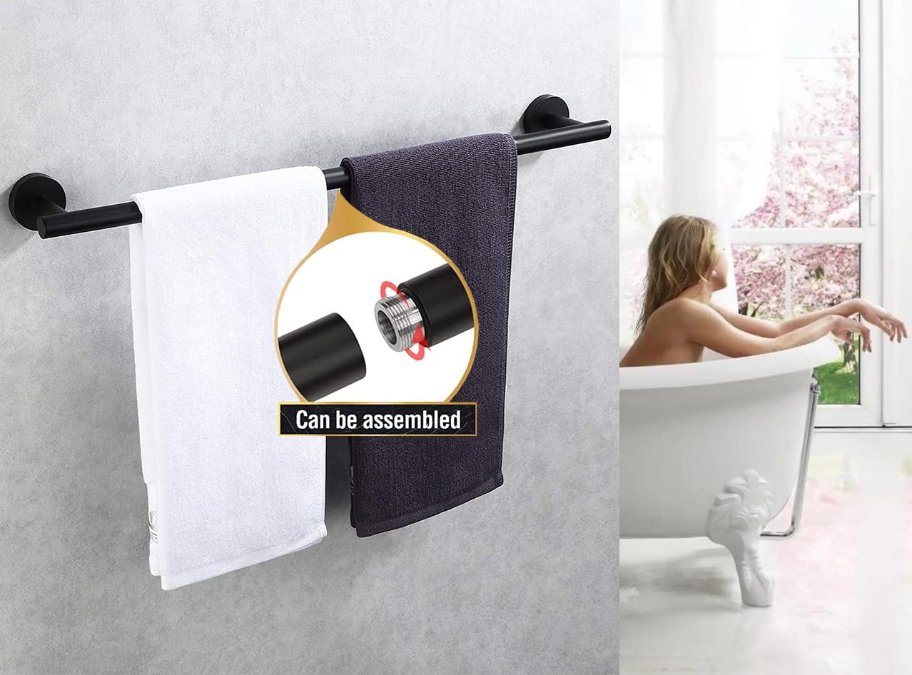 TAUN 24 Inch Matted Black Towel Bar 2 Pack