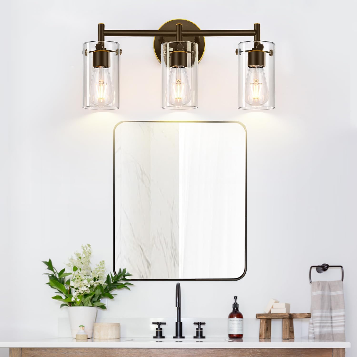 Indoi 3-Light Oil-Rubbed Bronze Wall Sconces with Clear Glass Shades